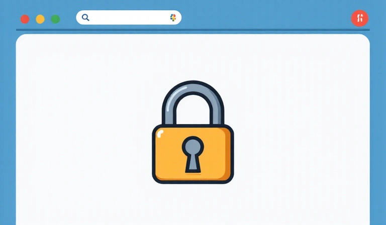 Illustrazione di un lucchetto stilizzato su un browser web, che simboleggia la sicurezza e la privacy dei dati.