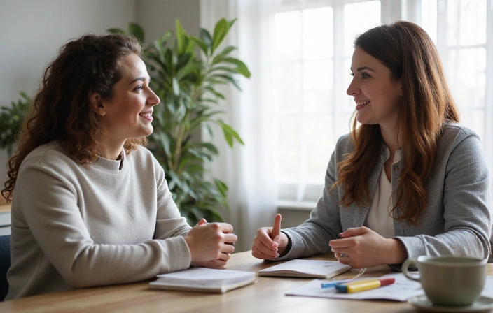 Nutrizionista che offre supporto e motivazione a un cliente durante una sessione di coaching